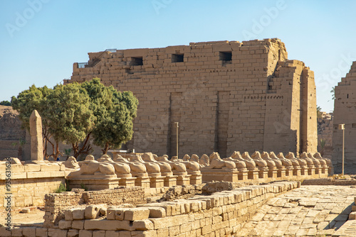 The Avenue of the Sphinxes, a sacred road lined with colossal statues, connected the temples of Karnak and Luxor in ancient Thebes. This avenue is the processional route of pharaohs and divinities.