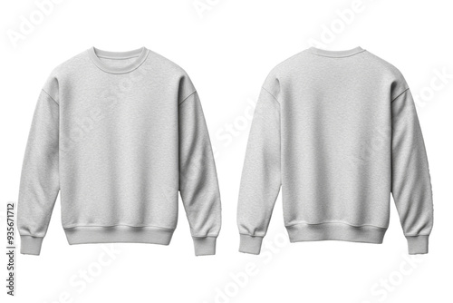 Light gray crew neck sweater front and back mock up with minimalist design and smooth texture isolated on transparent background 