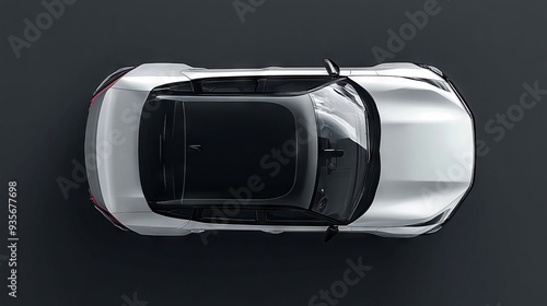 A top view of a white sports car on a black background