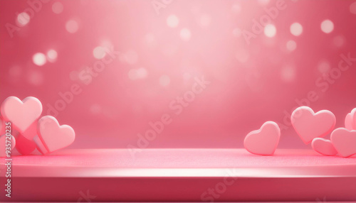 Pink Podium Background for product symbols of love, valentines day 3d. Valentines Day Pink Podium With Hearts With Gradient Mesh