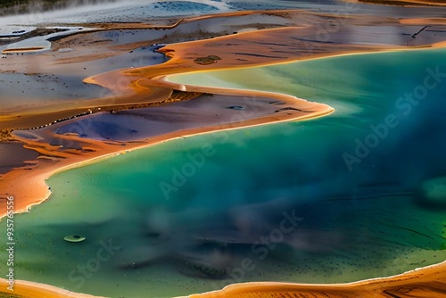 Aerial view of Grand prismatic spring in Yellowstone national park, USA Generative AI