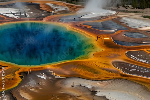 Aerial view of Grand prismatic spring in Yellowstone national park, USA Generative AI