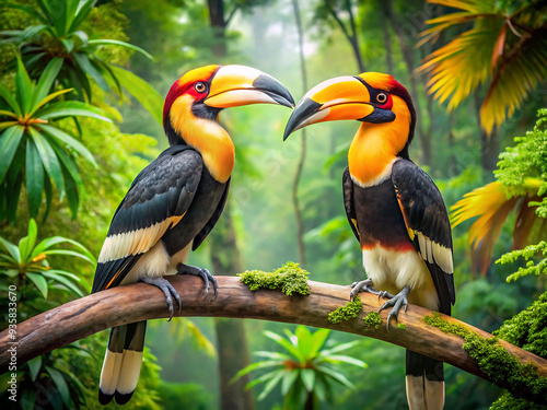 The hornbill is two in the forest.