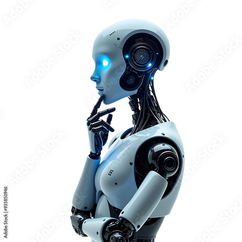 ai robot thinking, side view, isolated on transparent background