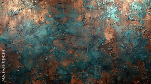 Textured copper metal background with natural weathering