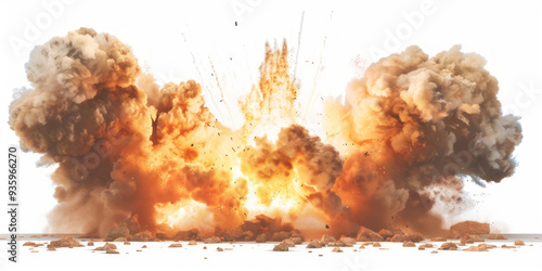 Military explosions are isolated on a white background.