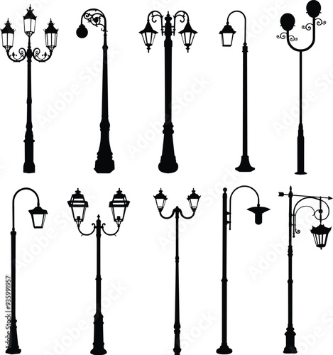 Lamppost street road light silhouettes