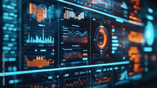 A data analytics and business intelligence concept featuring a digital dashboard displaying various metrics and insights, the dashboard is being used by analysts and decision-makers to drive