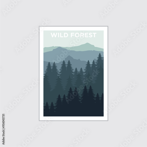 wild forest poster mountain vector, pine forest background design