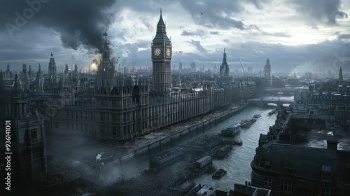 Post-Apocalyptic London with Big Ben and River Thames