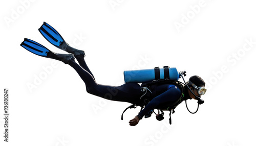 A scuba diver elegantly gliding underwater, showcasing adventure and exploration in the depths of the ocean.