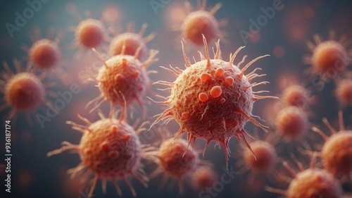 Scientific image of cancer cells, ideal for medical and biology presentations.