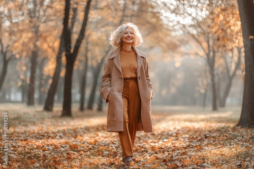 Autumnal woman in jacket looking up