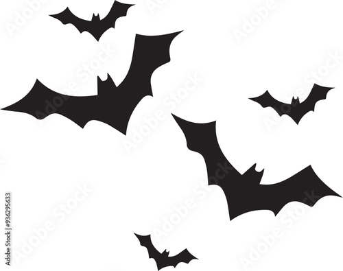 Set of silhouettes of bats for halloween flying