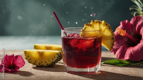 A rejuvenating hibiscus tea with a burst of pineapple flavor perfect for a summer pickmeup.