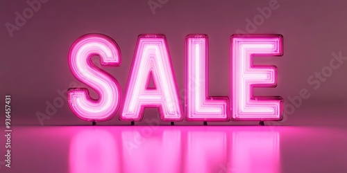 pink fluorescent neon glowing text "SALE" white background 