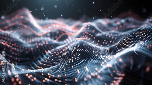 Dynamic Digital Wave with Glowing Dots and Particles in a Futuristic Landscape - Abstract Tech Visualization