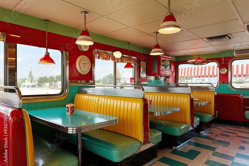 Retro Vintage Diner Mock-Up Featuring Classic Furniture and Colorful Decor