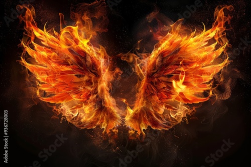 fire wings isolated on black background