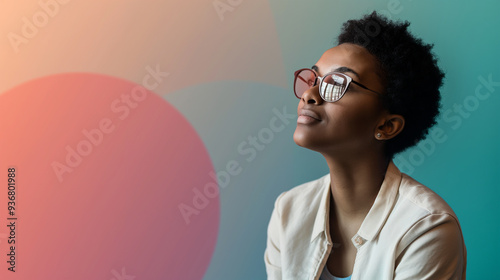 Community Event: A woman at a community event focused on mental health awareness, with copy space