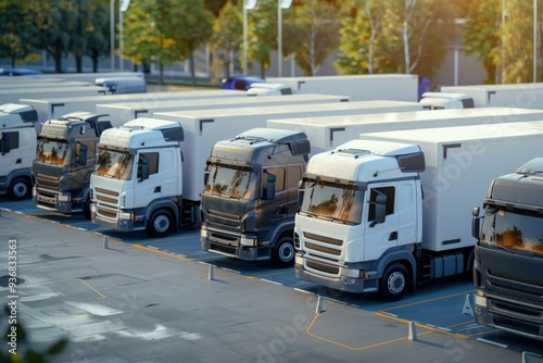 Delivery truck loaded with cardboard boxes at a sunset-lit warehouse dock.. Beautiful simple AI generated image