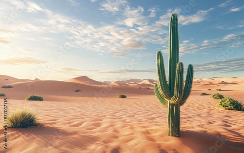 Tall Saguaro Cactus Standing Tall in the Arizona Desert at Sunset