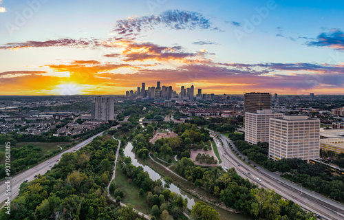 Houston Texas Downtown Drone Skyline Aerial