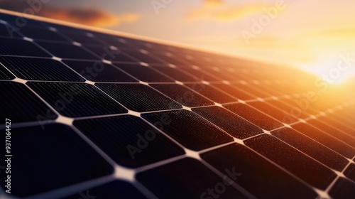 Solar Panel Close-Up at Sunset