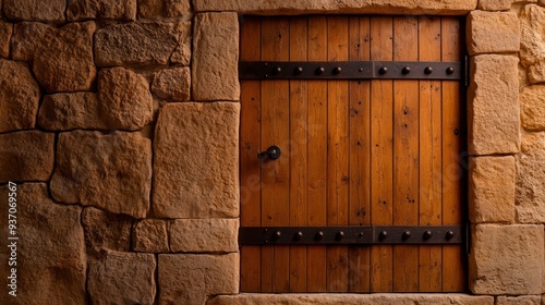 Rustic Wooden Door in Stone Wall