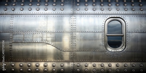 Airplane fuselage silver metal texture with rivets , aviation, aircraft, travel, transportation, industrial