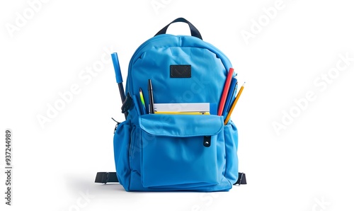 School backpack on white background. 