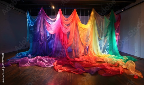 organza fabric in rainbow color.