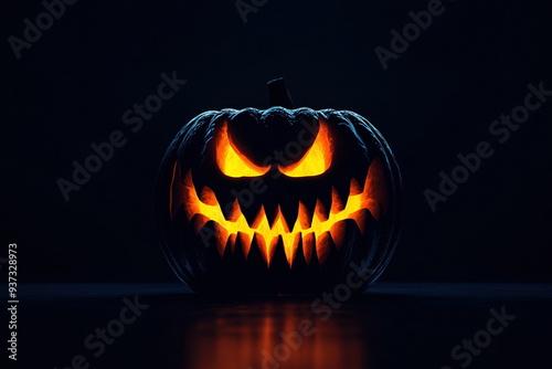 Scary Jack-o'-Lantern with Menacing Face Glowing in the Dark