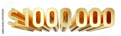 1.000.000 One million dollars golden number. Metallic gold numbers