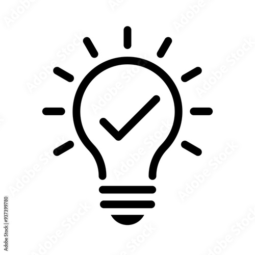 Bulb checkmark black like quick tip line icon. Bulb icon expert, genius, idea, innovation, lamp, light bulb, mark, creative, positive, simplicity, smart, solution, strategy, think, tick, choice.