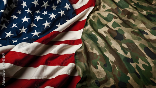 Military camouflage withAmerican flag, symbolizing honor, patriotism, and dedication to the United States and fallen soldiers.