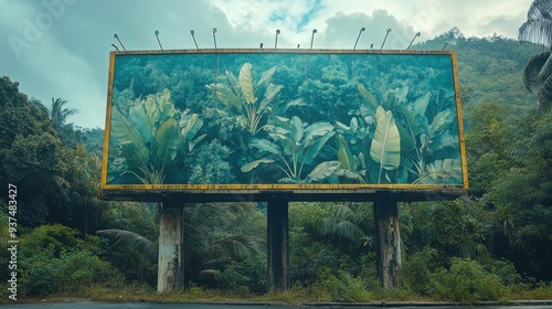 Green Products Billboard in Lush Natural Setting Symbolizing Sustainability