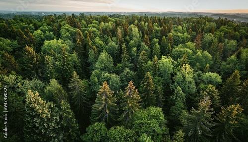 pine tree in the mountains, photo of a forest with dense and green trees photographed from above