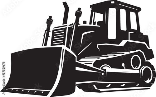 Bulldozer heavy construction equipment silhouette flat vector illustration isolated on a white background