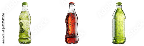 Soda bottle set isolated on transparent background with carbonated drink