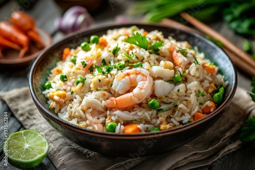 Seafood Fried Rice,This version incorporates various types of seafood such as shrimp, squid, and fish.