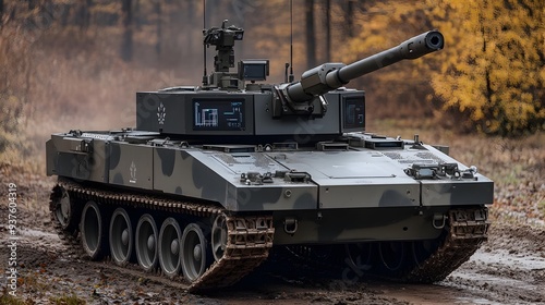 Powerful Armored Military Tank in Rugged Outdoor Terrain