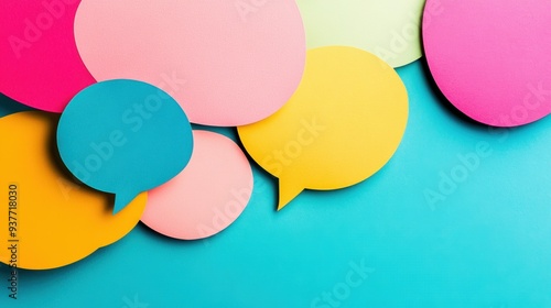 Vibrant speech bubbles in various colors create a playful backdrop, symbolizing communication and interaction in a modern context