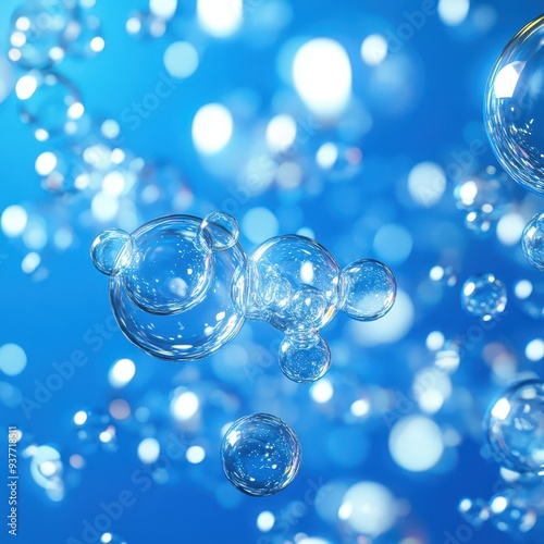 many bubbles floating in the air on a blue background