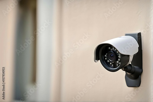 Close-up view of a modern home security camera monitoring vigilantly, showing details of advanced technology and vigilance around the area, Ai Generated Images