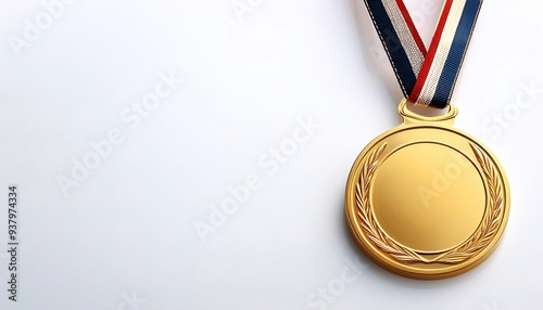 Gold 1st place medal. isolated on white background with copy space. Top place finisher in a race, marathon or Olympic competition event