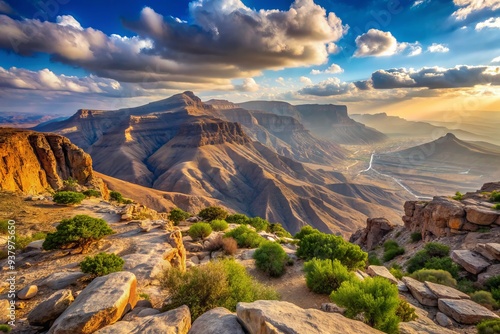 Majestic Jabal Samhan mountain range in Oman's Dhofar region, reaching 2,100 meters, serves as a nature reserve for the endangered Arabian leopard, offering breathtaking vistas and hiking trails.