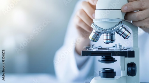 Veterinarian examining a biopsy sample under a microscope in a pathology lab, veterinary pathology, disease diagnosis