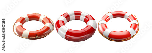 Life buoys isolated on transparent background, safety rings set for water rescue