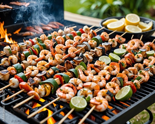 barbecued skewered seafood